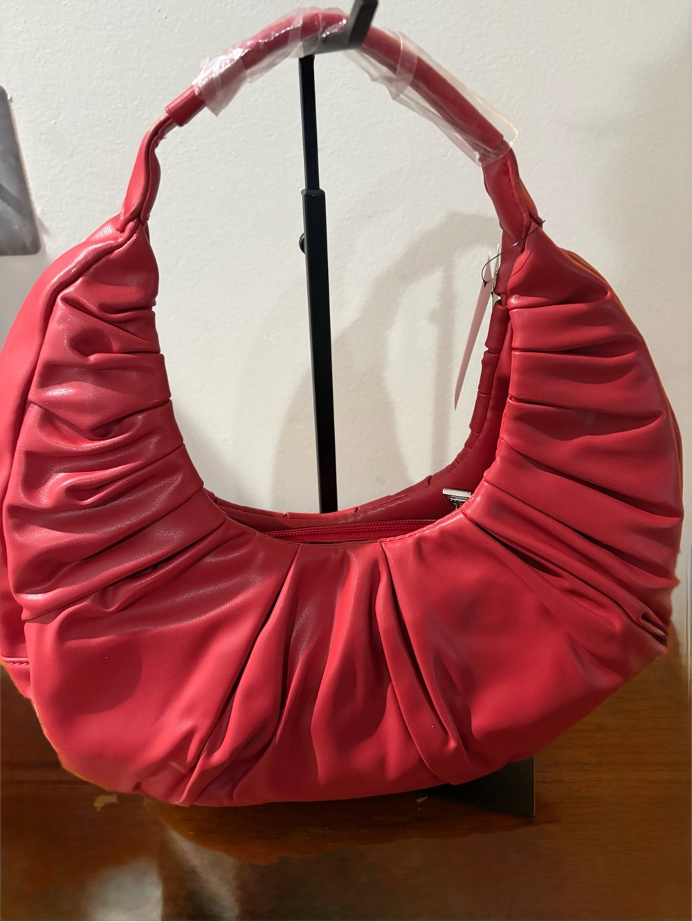 New-Badgley Mischka Red Ruched Hobo Bag